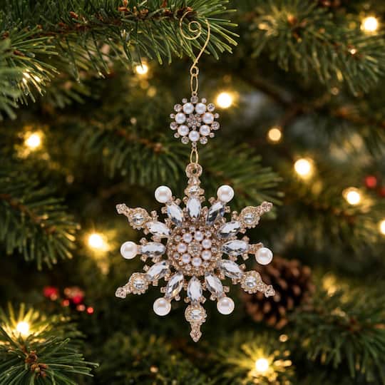 Melrose 10" Pearl & Jewel Snowflake Ornaments, 12ct.